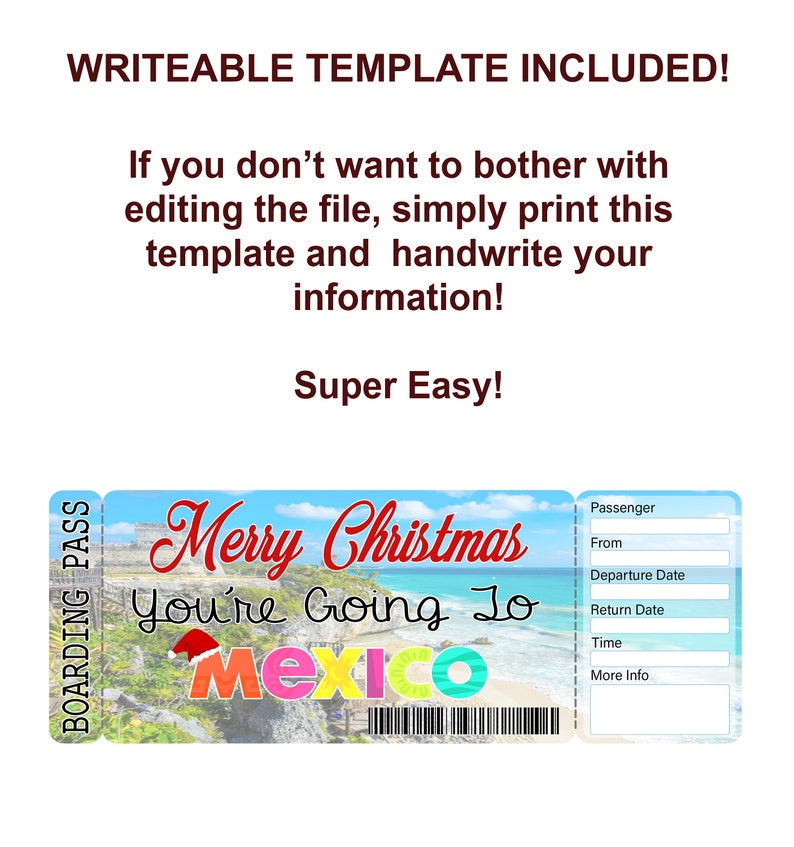 Mexico Christmas Boarding Pass Ticket Printable Airline Etsy