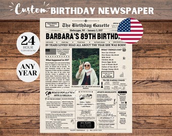 89th Birthday Newspaper Poster Sign, 89th Birthday Gift for Men or Women, 1937 Birthday, 89 Years Ago Back in 1937