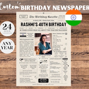 Geschenkideen zum 40. Geburtstag, Geburtstagszeitung INDIEN, Jahr, in dem Sie geboren wurden, Geschenke, Geburtsjahr Fakten, vor 40 Jahren 1985, indische Zeitung