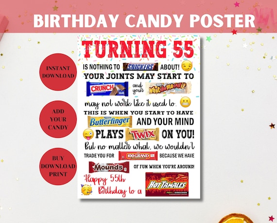 55th Birthday Candy Poster, Birthday Candy Sign, 55th Birthday