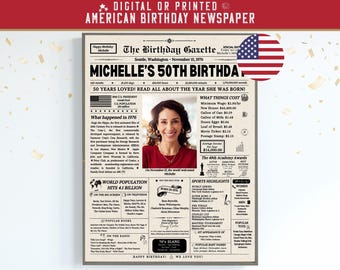50th Birthday Newspaper Poster Sign, 50th Birthday Gift for Men or Women, 1976 Birthday, 50 Years Ago Back in 1976