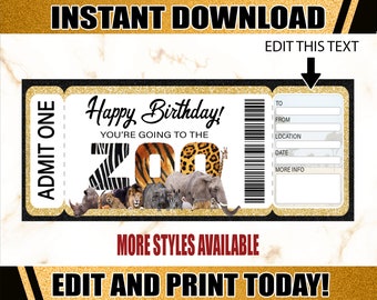 Zoo Printable Ticket. Birthday Zoo Ticket. Printable Zoo Gift Ticket. Editable Zoo Ticket. Printable Tickets.