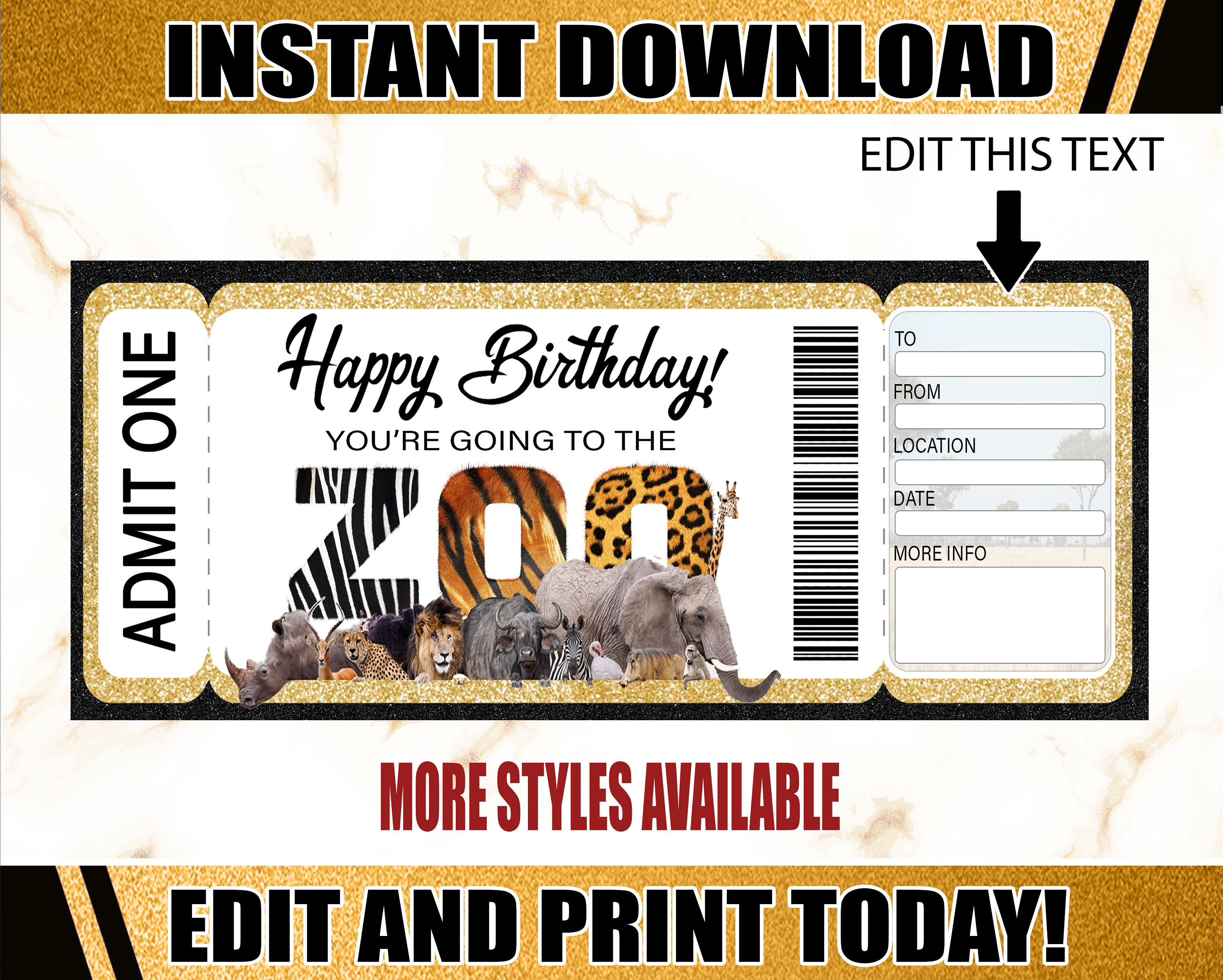 Zoo Printable Ticket. Birthday Zoo Ticket. Printable Zoo Gift - Etsy UK