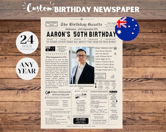 Manifesto del giornale per il 50° compleanno in Australia, regalo per il 50° compleanno per uomini o donne, compleanno del 1976, 50 anni fa nel 1976, giornale australiano