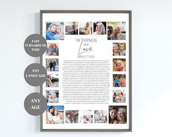 70th Birthday Gift: 70 Reasons We Love You - Custom Photo Print (Digital File)