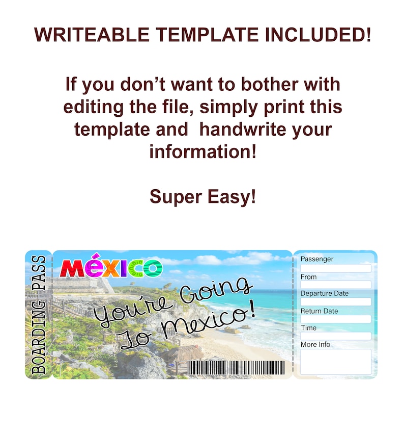 Mexico Boarding Pass Ticket Printable Airline Ticket Trip Etsy