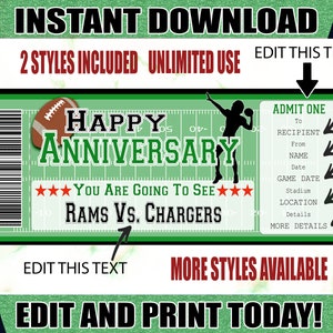 Football Game Ticket, Anniversary Football Ticket, Printable Football Ticket, Editable Football Ticket