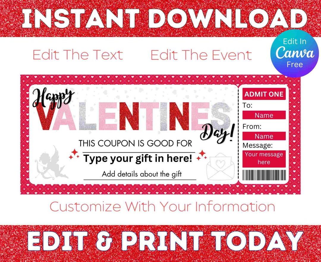 Valentine's Concert Ticket, Printable Concert Ticket, Valentines Coupon ...