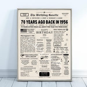 70e verjaardag krant posterbord, 70e verjaardagscadeau voor mannen of vrouwen, 1956 verjaardag, 70 jaar geleden terug in 1956 afbeelding 8