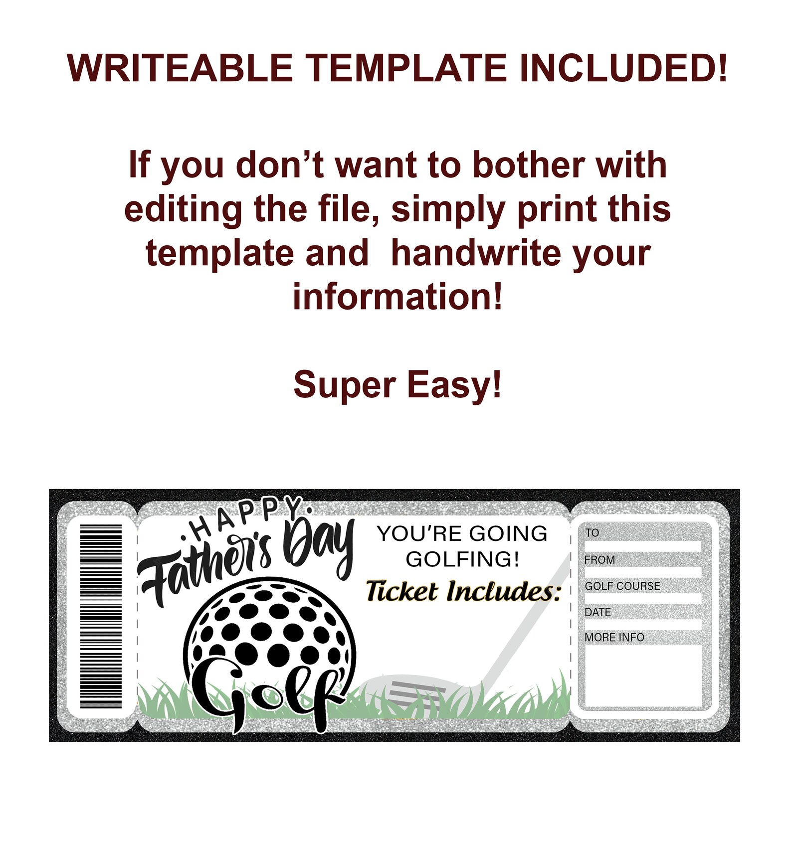Printable Golf Ticket for Father's Day Golf Certificate Etsy