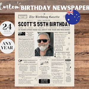 55th Birthday Newspaper AUSTRALIA, 55th Birthday Gift for Men or Women, 1969 Birthday, 55 Years Ago Back in 1969, Day You Were Born