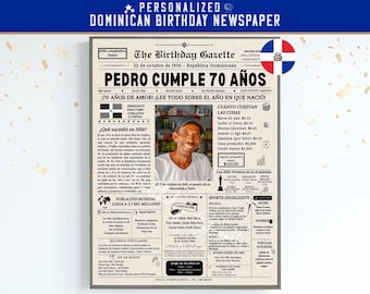 70th Birthday Newspaper Poster DOMINICAN REPUBLIC, 70th Birthday Gift for Men or Women, 70 Years Ago Back in 1956, Dominican Newspaper