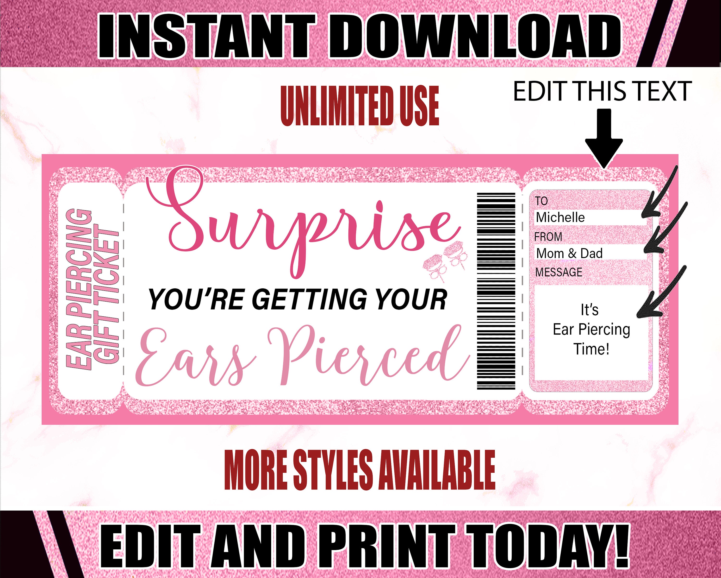 Ears Pierced Gift Certificate Printable Gift Certificate for - Etsy Canada