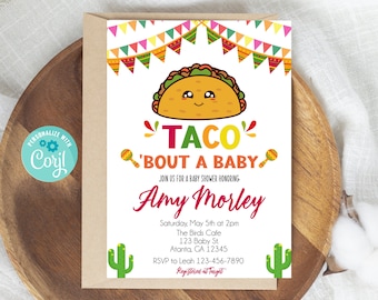 Taco 'Bout A Baby Invitation, Taco Baby Shower Invitation, Fiesta Cactus Baby Shower, Gender Neutral Baby Shower, Invitation Template