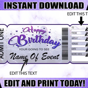 Birthday Concert Ticket, Concert Ticket, Printable Concert Ticket, Editable Concert Ticket, Printable Tickets, Surprise Concert Ticket