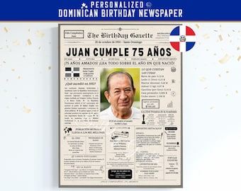 75th Birthday Newspaper Poster DOMINICAN REPUBLIC, 75th Birthday Gift for Men or Women, 75 Years Ago Back in 1951, Dominican Newspaper
