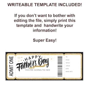 Concert Ticket. Father's Day Concert Ticket. Printable Concert Ticket ...