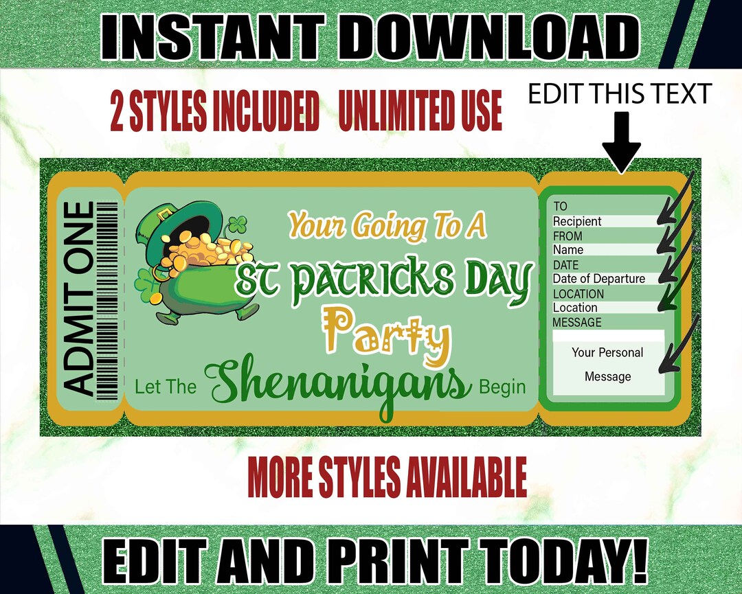 st patricks day raffle ticket printble