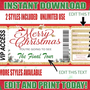 Konzertkarte , Weihnachtskonzertkarte , druckbares Konzertticket , bearbeitbares Ticket , druckbare Tickets , Überraschungskonzertticket