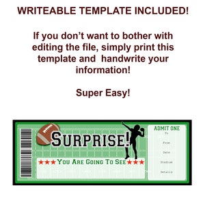 Football Game Ticket, Surprise Football Ticket, Printable Football Ticket, Editable Football ...