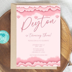 Pink Birthday Invitation, Girls Birthday Invite, Colorful Invitation, Editable Invitations Template, Printable Invitations