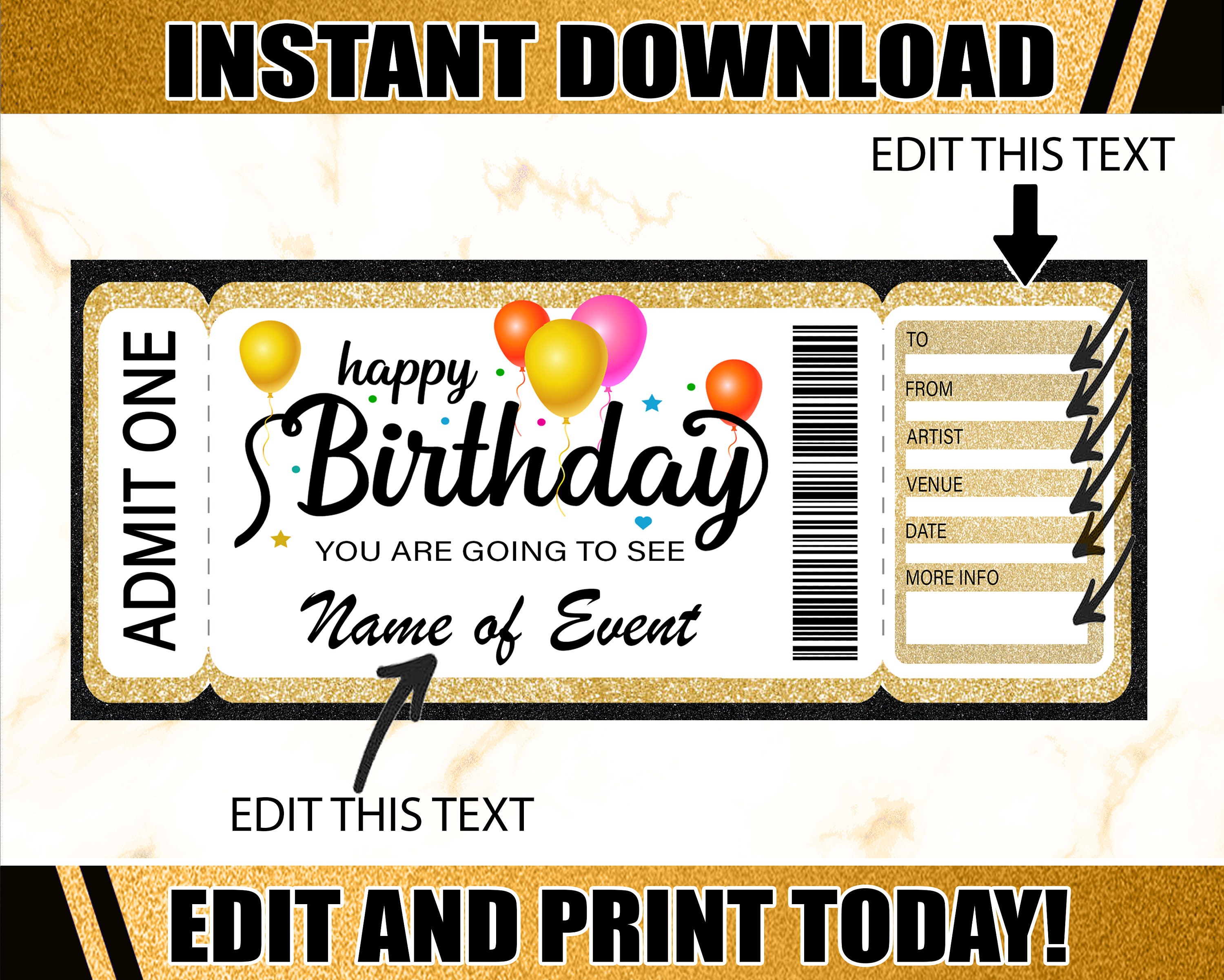 Concert Ticket. Birthday Concert Ticket. Printable Concert Ticket. Editable Concert Ticket. Printable Tickets. Surprise Concert Ticket. Gift