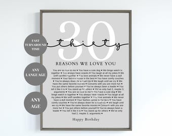 30 razones por las que te amamos, regalo de 30 cumpleaños, regalo personalizado, regalos de 30 cumpleaños para mujeres, regalos para hombres