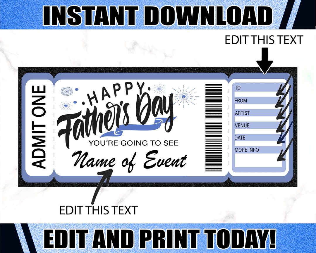 Concert Ticket. Father's Day Concert Ticket. Printable Concert Ticket ...