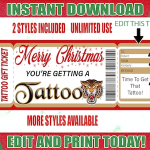 Boleto De Regalo Tatuaje De Navidad Tatuaje Sorpresa Certificado Imprimible Certificado De Regalo De Tatuaje Editable Vale Para Tatuaje Sorpresa Tigre