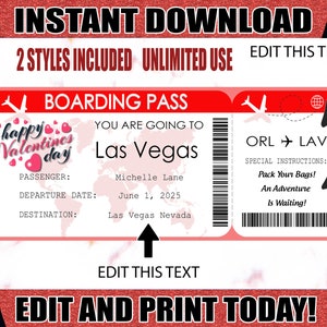Valentines Boarding Pass Ticket, Printable Airline Ticket Trip Reveal, Printable Tickets, Surprise Boarding Pass Ticket Valentine Airline