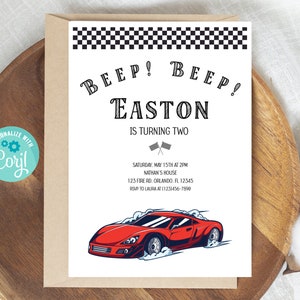 Race Car Birthday Invitation, Editable Birthday Invitation,  Racing Birthday Invite, Car Theme Party, Invitation Template