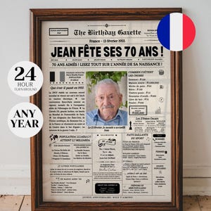 70er Geburtstag Zeitung Poster FRANKREICH 70er Jahre Geschenk für Männer oder Frauen, vor 70 Jahren Zurück im Jahr 1955, Zeitung aus dem Jahr, in dem Sie geboren wurden