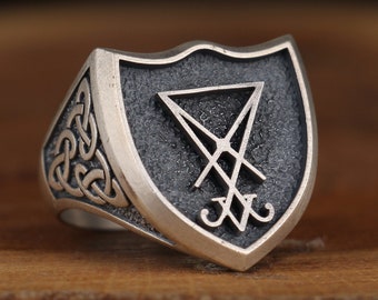 Sigil Of Lucifer Ring Devil , Silver Men Satanist Signet , Men Satanist Silver Engraved Ring , Devil Silver Ring , Custom Made Baphomet Ring