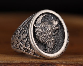 Mens Silver Wolf Ring , Wolf Head Signet Ring , Silver Viking Ring , Wolf Accessory Men Accessory , Silver Ring , Handmade , Gift for Him