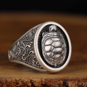 Turtle Ring , 925k Silver Men Jewelry , Turtle Men's Jewelry , Turtle Silver Ring , Anniversary Gifts , Vintage Men Ring , Gift for men image 1