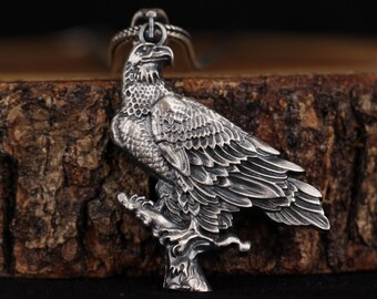 Silver Handmade Eagle Pendant , American Winged Eagle Handmade Mens Necklace , Winged Eagle Men Necklace  , 925K Sterling Silver Necklace