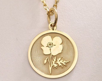 Poppy Flower Pendant , Silver Poppy Flower Necklace , August Birth Flower Charm , Silver Jewelry Gift , Silver Pendant Gift , Birthday Gift