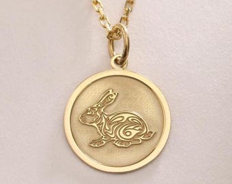 Rabbit Silver Pendant , Silver Celtic Rabbit Necklace , Silver Bunny Charm Necklace , Silver Gift , Silver Pendant Gift , Birthday Gift
