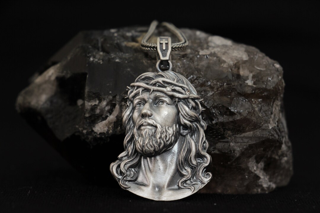 Jesus Silver Pendant , Silver Jesus Necklace , Christian Silver Jewelry