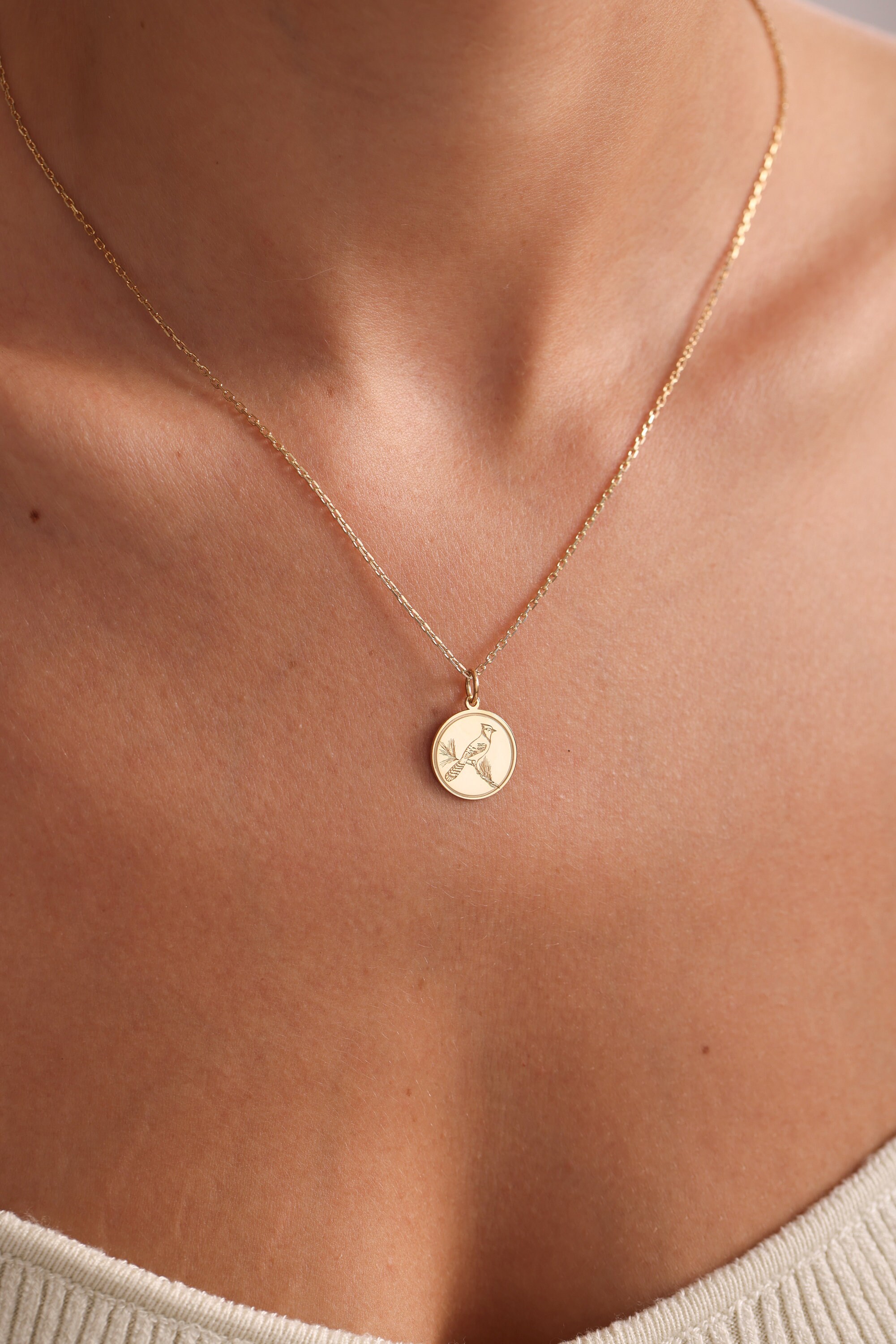 鳥ペンダント、シルバーブルージェイネックレス、鳥チャーム、小鳥