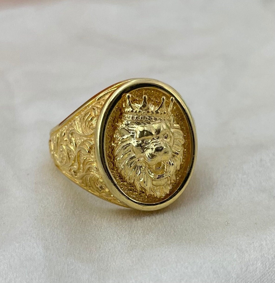 Gold Lion Ring , Gold African Lion Rings , Gold Ring , Gold Lion Ring , Gold Round Lion
