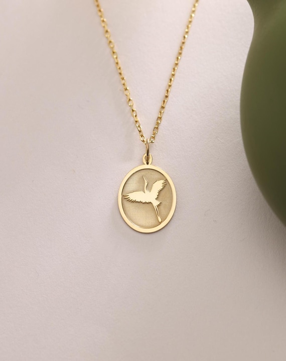 Crane Silver Pendant ,Silver Crane Necklace , Crane Charm Silver , Crane Silver Jewelry  ,Silver Pendant Gift ,Birthday gift