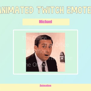 May include: Animated Twitch emote featuring a surprised Michael Scott from the TV show "The Office".
