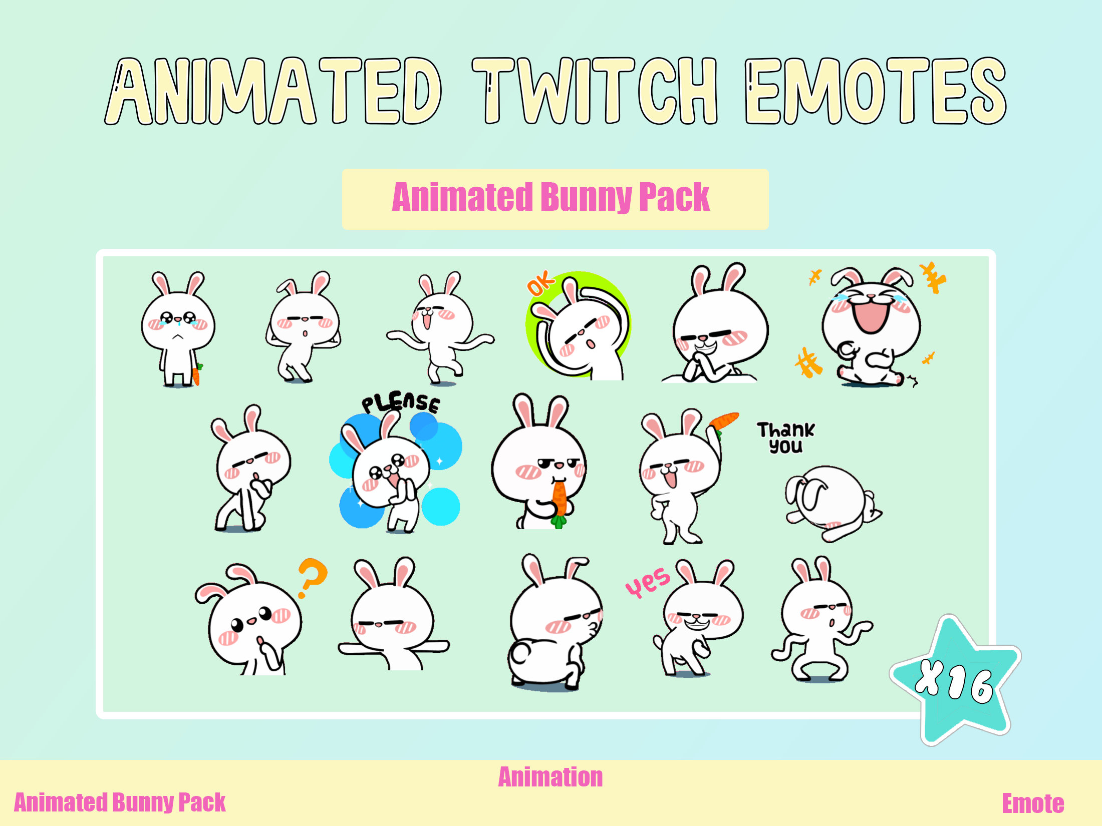 Animated Bunny Emotes: Chibi Twitch & Discord Stream (16 .GIF) - Etsy
