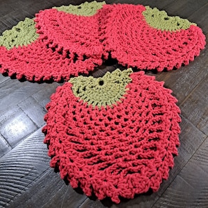 Strawberry Trivet | Crochet | Cotton | Summer Kitchen Decor | Fun | Double Thickness