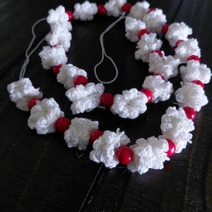 Faux Popcorn & Wood Beads | Crochet Primitive Holiday Garland | Old-Fashioned | Rustic | Farmhouse |Traditional Christmas