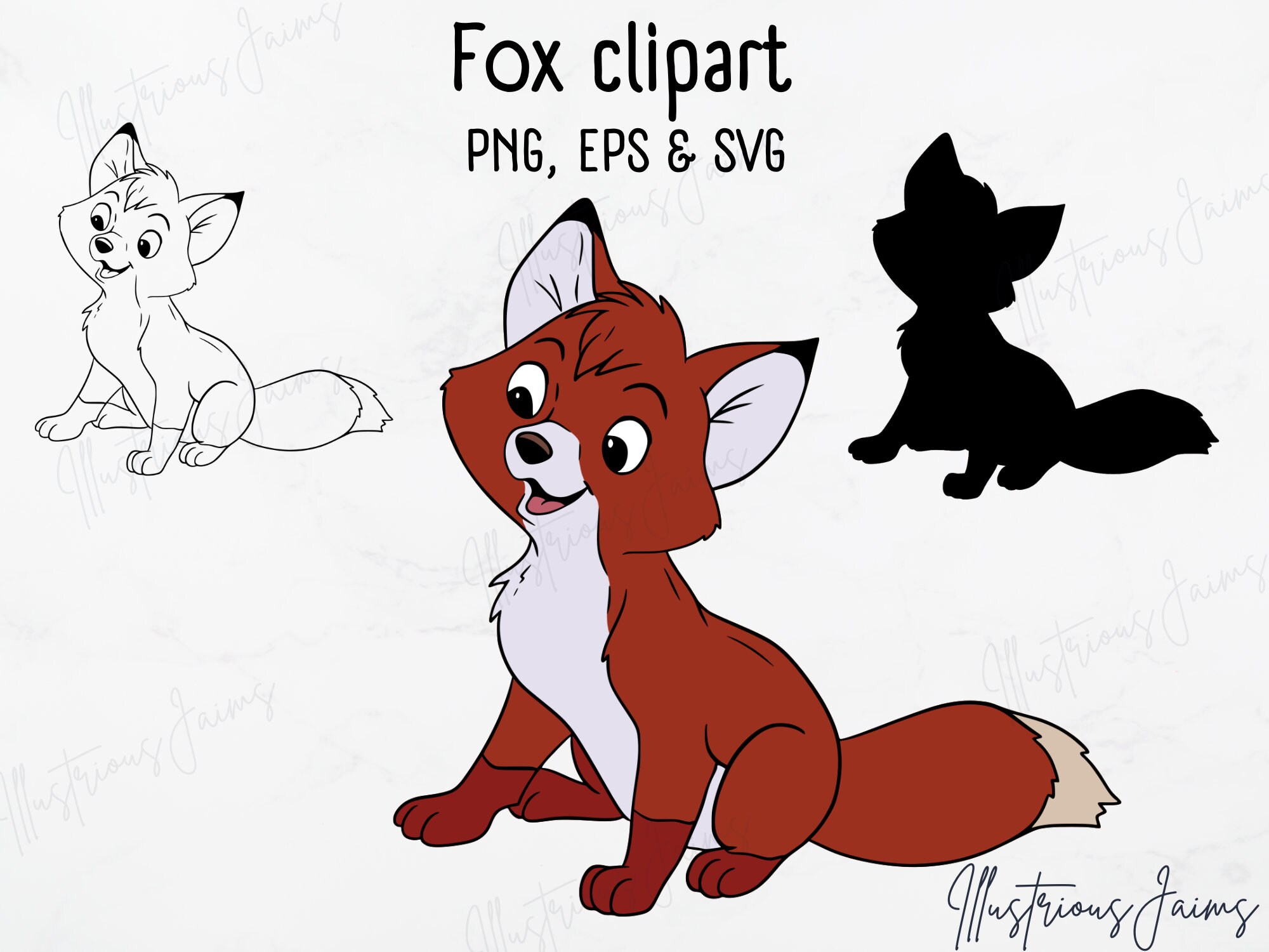 Fox SVG & PNG, Fox and the Hound Cut Files, Tod Cute Fox Outline, Svg