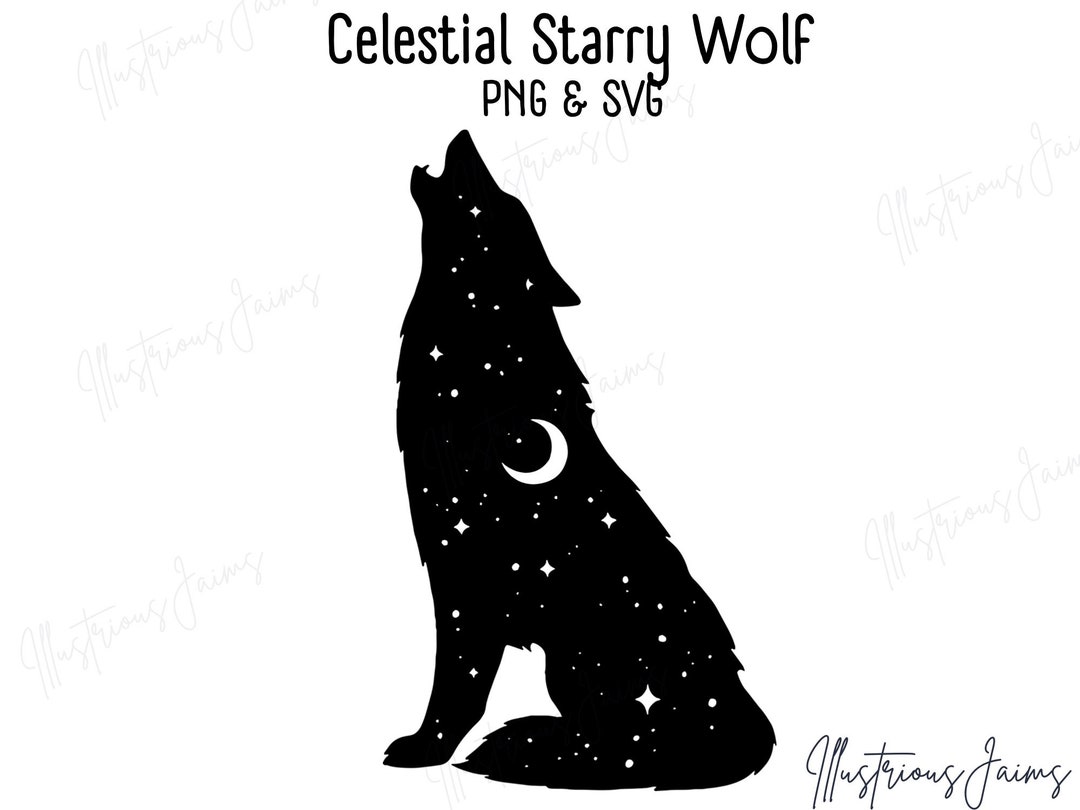 Starry Wolf SVG, Celestial Wolf PNG, Wolf Stars Night, Cricut Ready