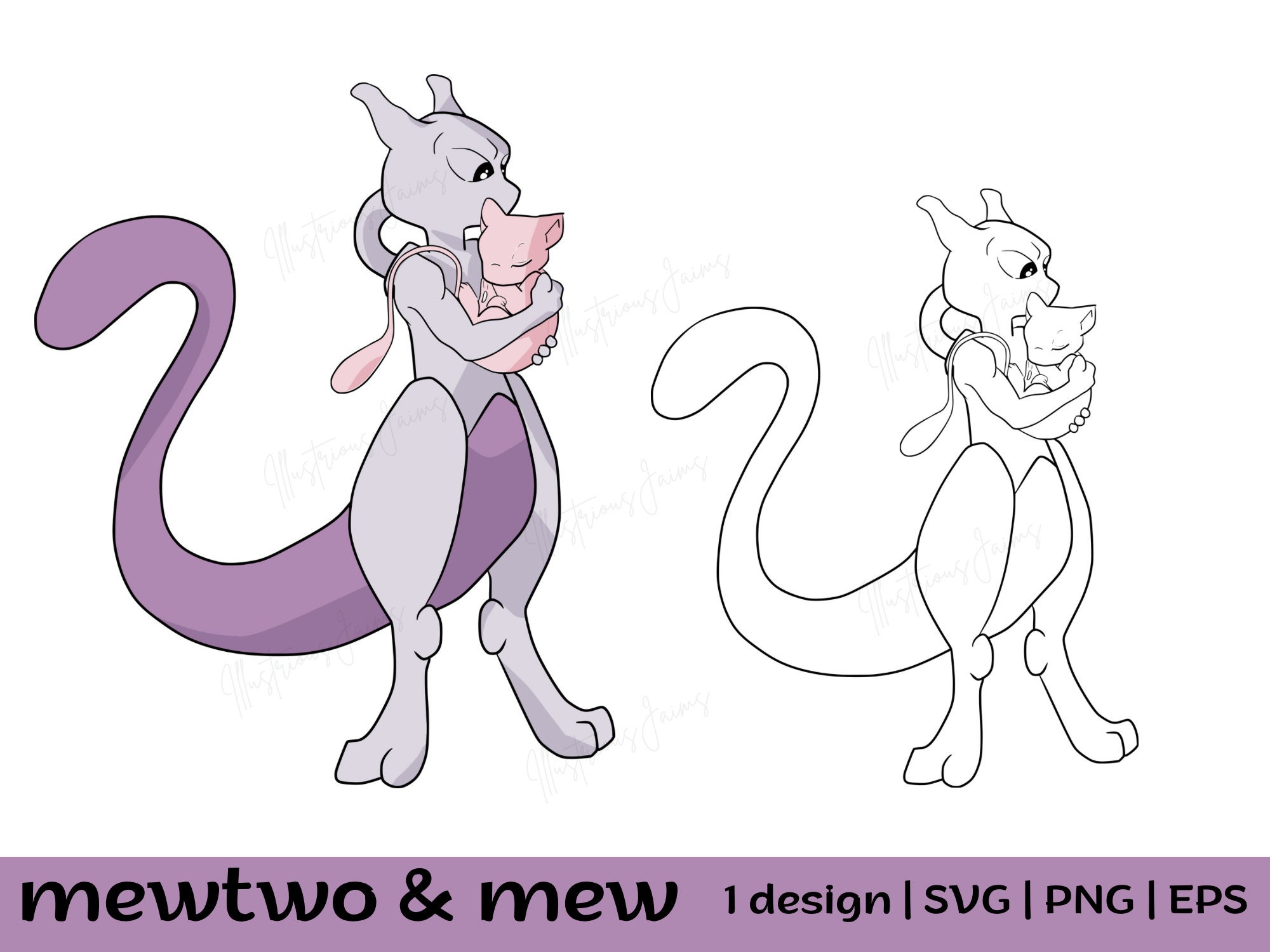 Mew and Mewtwo Pokemon 11x17 Print,  in 2023