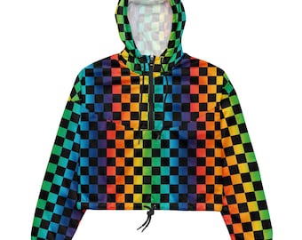 Crop Windbreaker - Rainbow Checkerboard